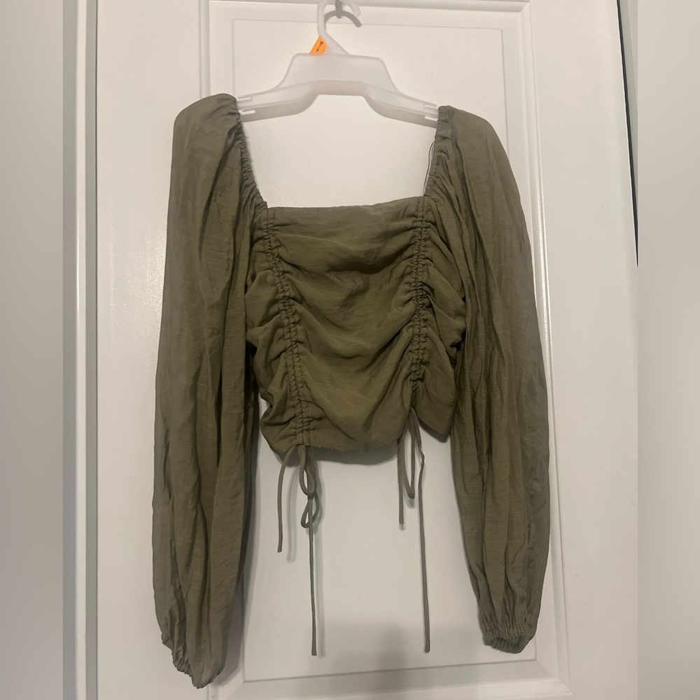 Hyfve Olive Green Balloon Sleeve Top | m - Picture 3 of 7